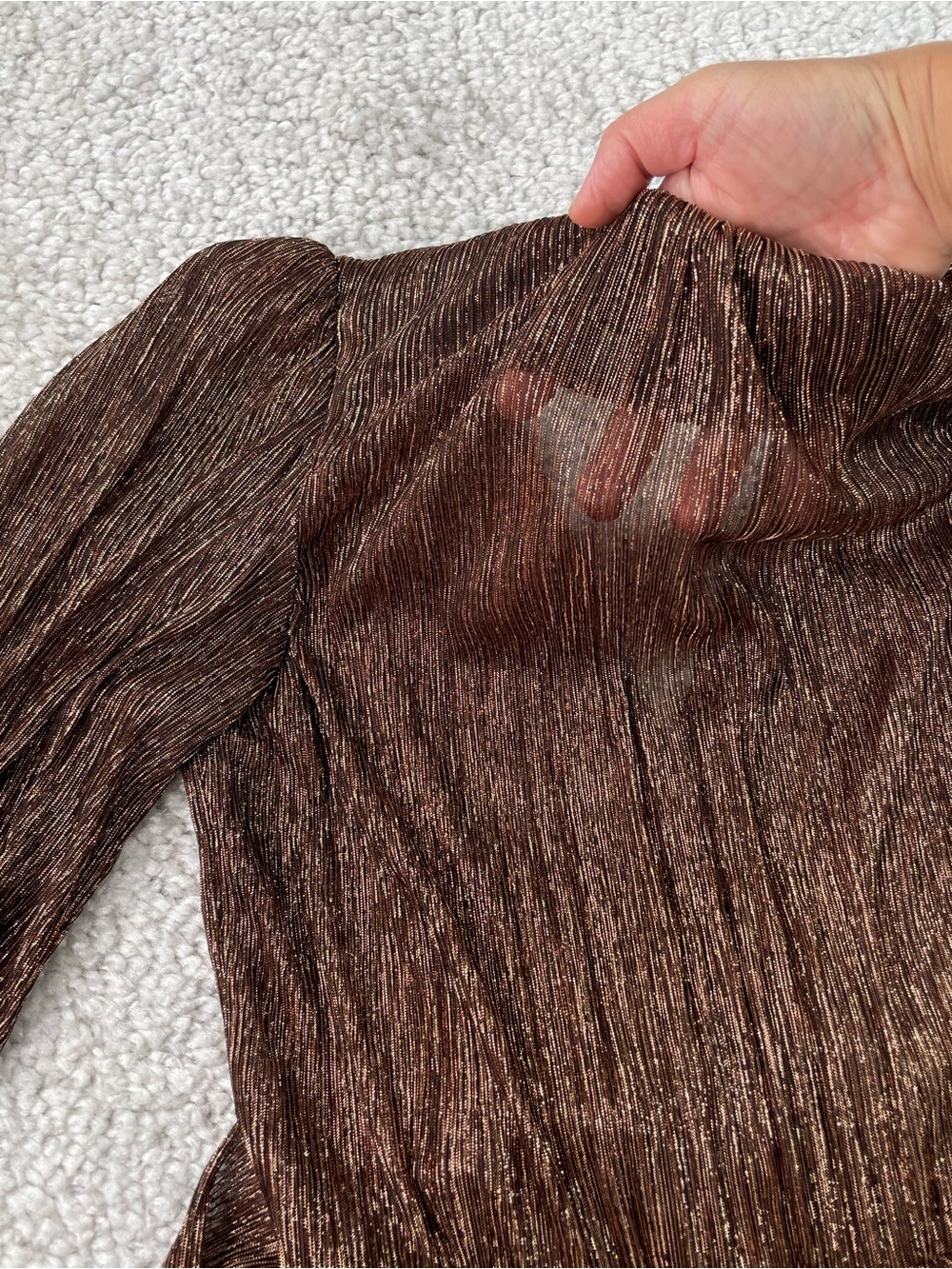 Sabina Musayev Gold Brown Metallic Bronze Dress. Tie Waist Tiered Semi Sheer Med - Picture 7 of 13